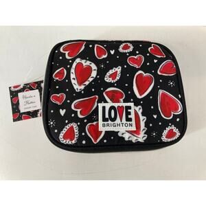 BRIGHTON NWT BLACK RED CANVAS HEART PRINT TRAVEL JEWLERY BOX
